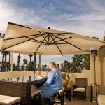 HT patient having lunch on the clinic pent house floor patio with a view of the ocean/the marina